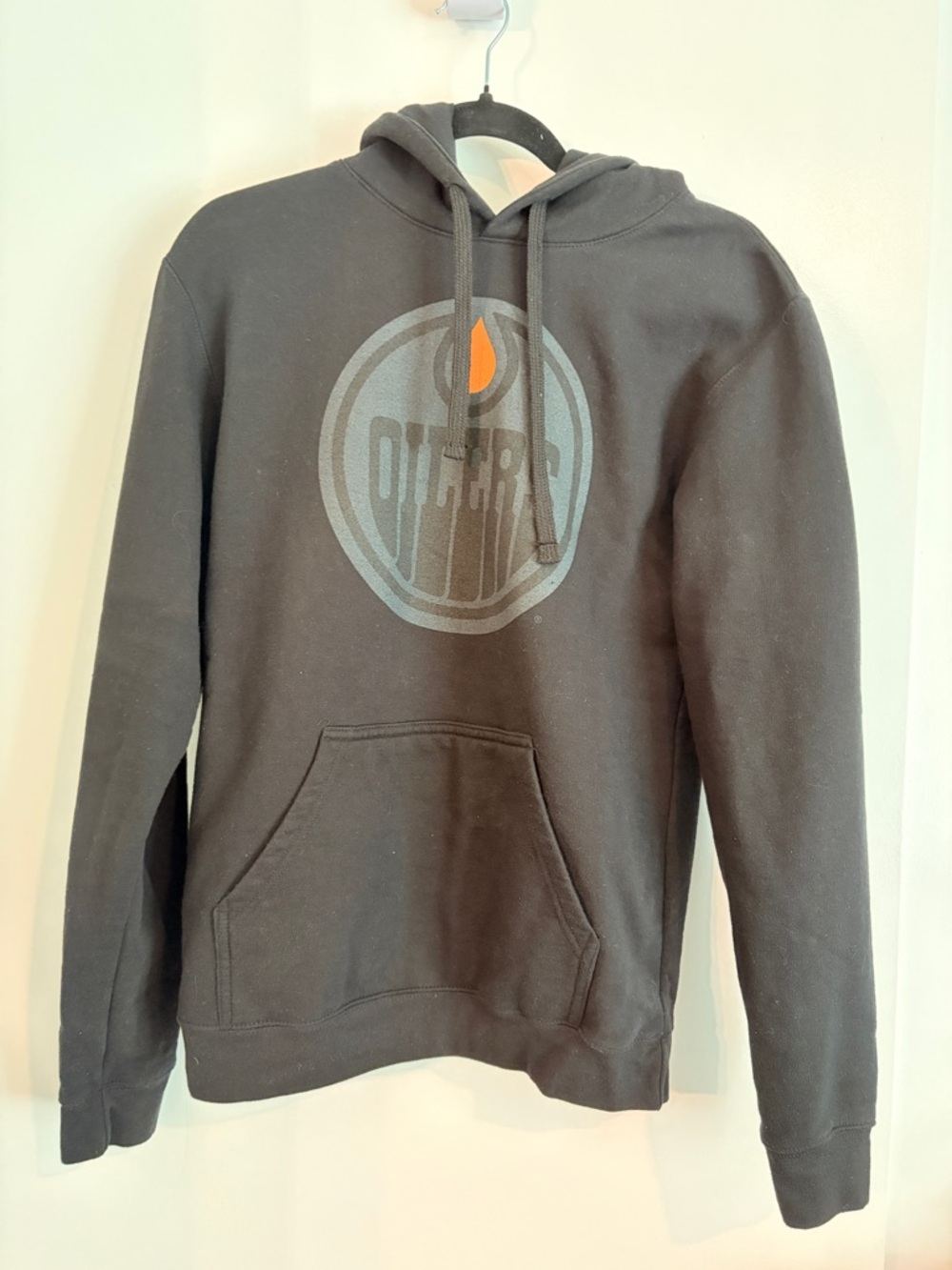 47 Brand Black Hoodie with Gray Logo and Orange Accent